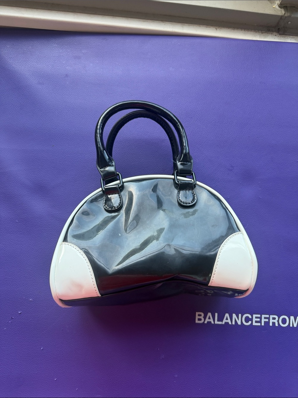 Target Black Patent Mini Dome Satchel with White Corner Accents